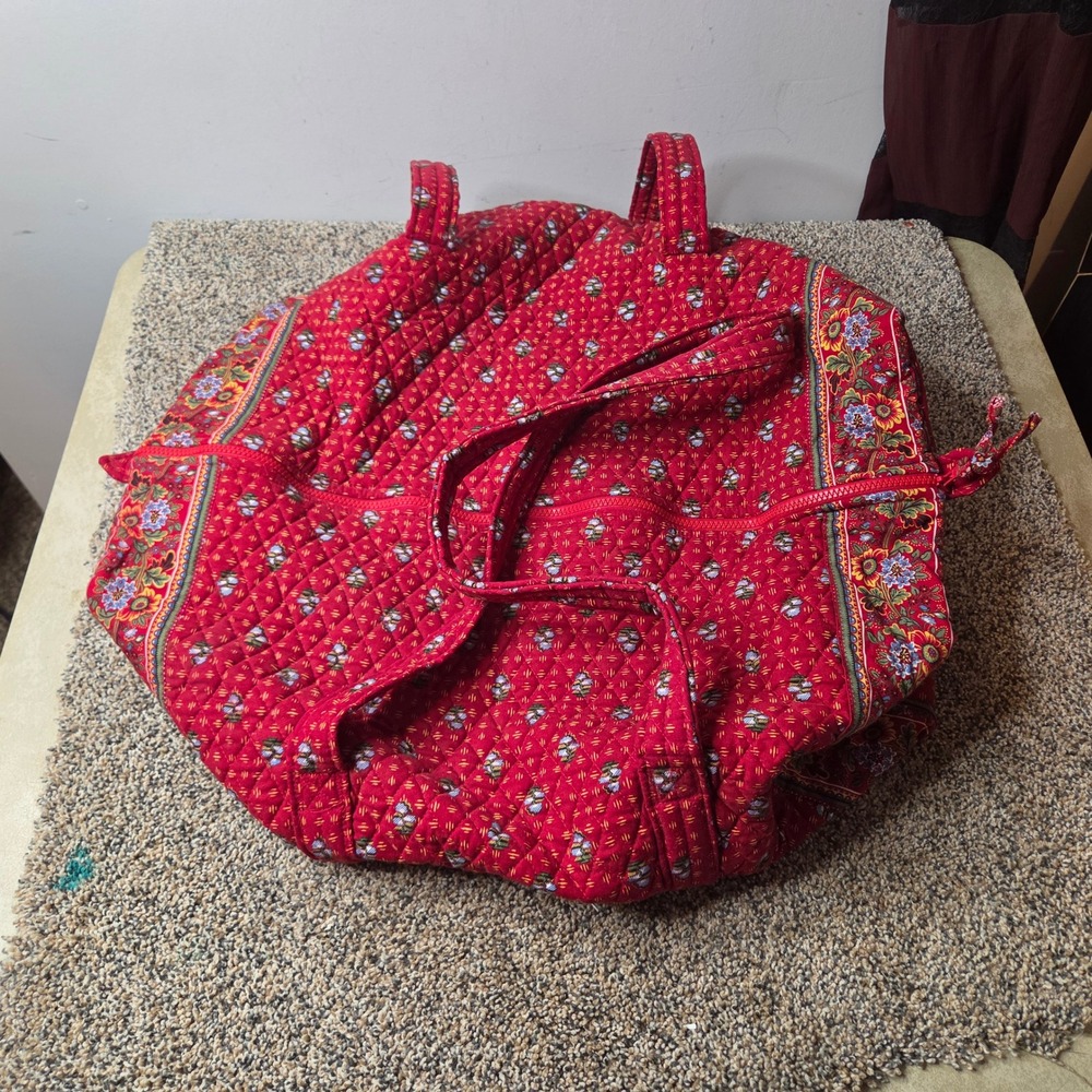 Vera Bradley Red Floral Paisley Quilted Cotton Large Duffel Bag Travel Weekend